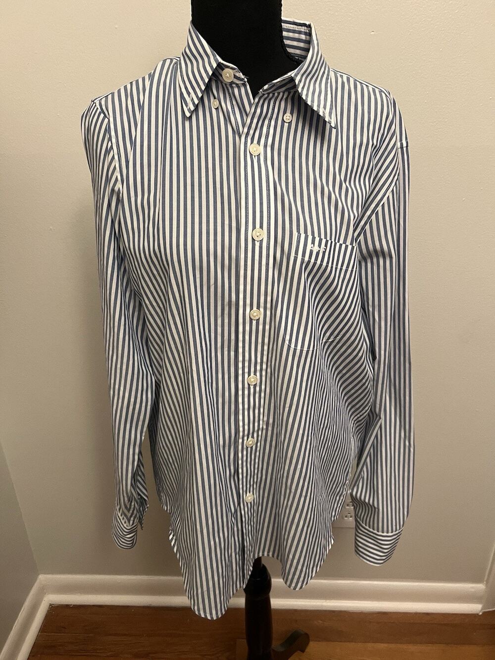 Abercrombie &Fitch Shirt Mens Medium Blue White Striped Logo Button Down Preppy
